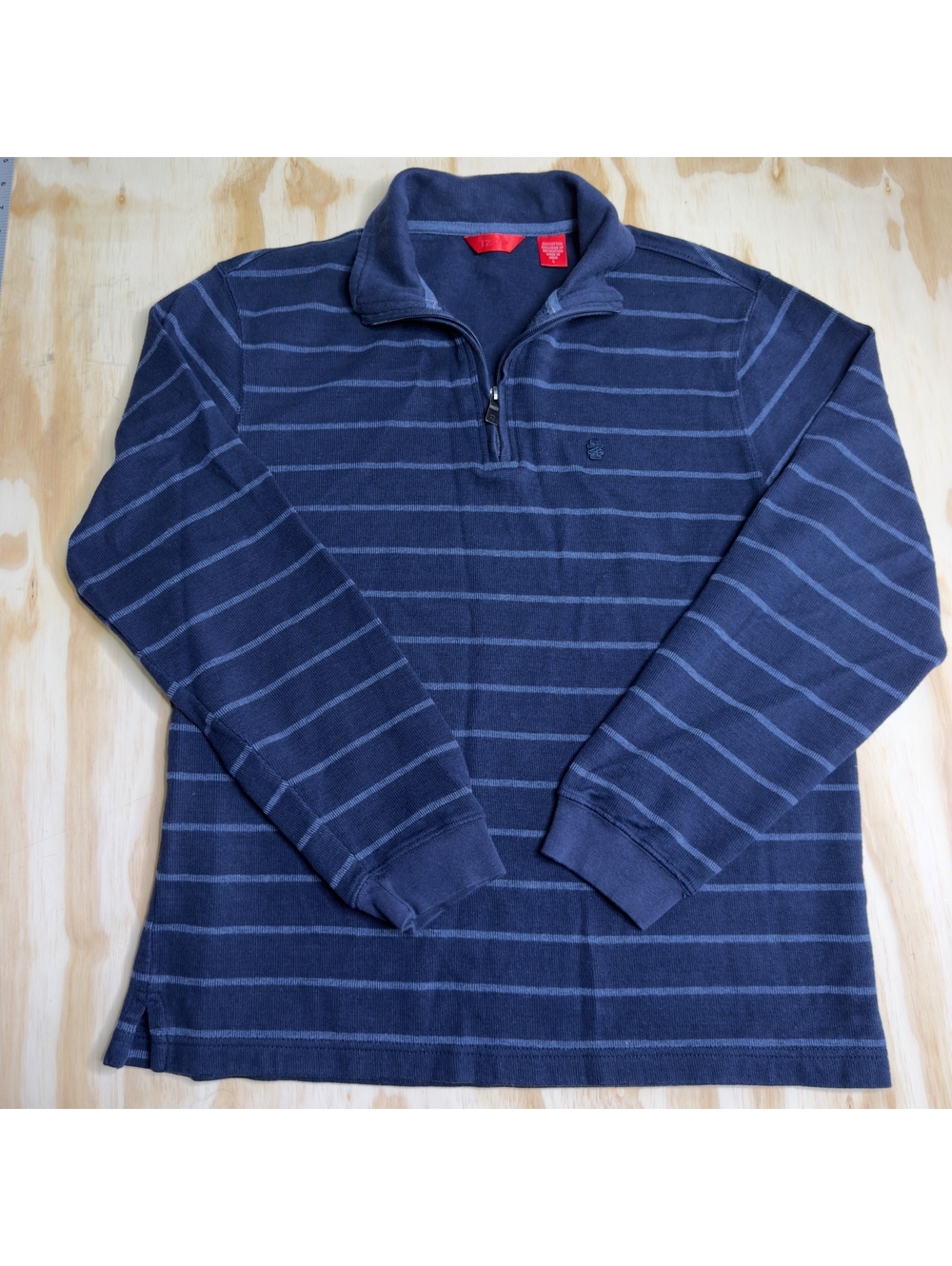 Izod Navy Blue Striped Quarter Zip Cotton Sweatshirt Size Large